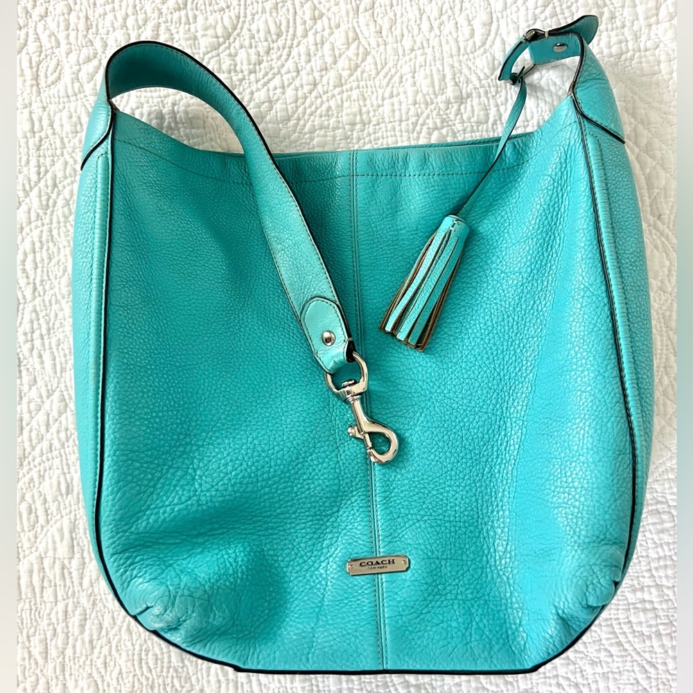 Coach Avery Teal Blue/ Turquoise Pebbled Leather Shoulder Purse HandBag